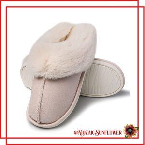 NEW Sueded Slippers Faux Fur Trim & Plush Fleece Memory Foam Flex Rubber Soles